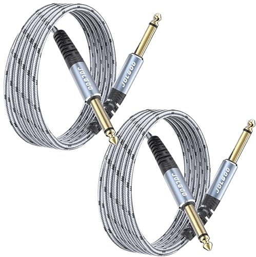 JOLGOO 1/4 Zoll Gitarren-Instrumentenkabel 2 Stück, 1/4 Zoll TS Gitarrenkabel, Viertel-Zoll-Kabel, für E-Gitarre, Bass, Tastatur, Mixer, Verstärker, Lautsprecher, elektrische Mandoline, 2 m