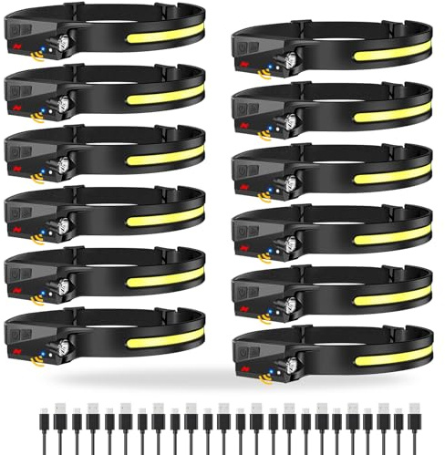 Lytoybe 12 Pack Headlamp - 1000 Lumen Rechargeable for Adults - 6 Modes& 230° COB Wide Beam - IPX5 Waterproof, USB-C Fast Charge - for Running, Camping, Hiking, Cycling