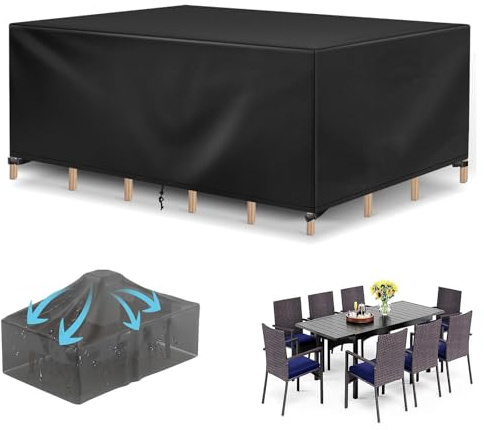 LSYALUCK Patio Furniture Covers, 320x200x100cm Outdoor Table Covers Waterproof Rectangle, Outdoor Patio Furniture Cover, Outdoor Furniture Cover Waterproof Heavy Duty 600D, Outdoor Sectional Cover
