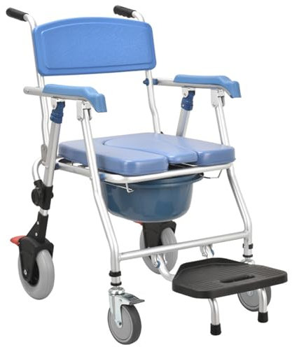 XZLZMYP Toilettenstuhl Für Senioren Mit Rollen Faltbar Dusch Toilettenstuhl Fahrbar Multifunktion Duschstuhl Mit Rollen Nachtstuhl Für Erwachsene Mit Armlehne Und Toilette,B