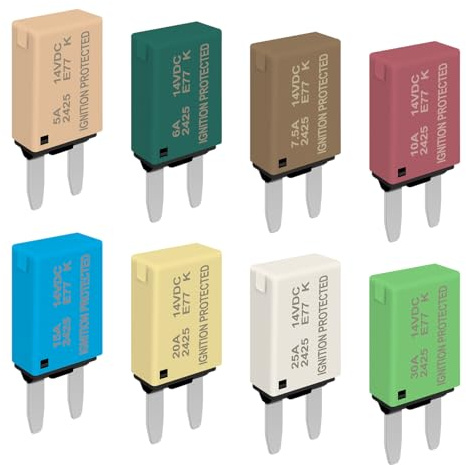 ATM Auto Assortment Kit Resettable Fuse 5A 6A 7.5A 10A 15A 20A 25A 30A Low Profile Mini Fuses Blade Kits Automotive Circuit Breaker Reset Fuses for Boat Marine RV Car Truck Campervan