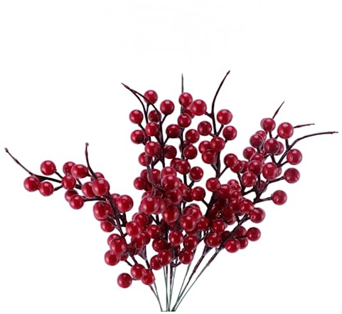 FUNOMOCYA 10 Stück Künstliche Rote Beeren Simulierte Zweige Für Weihnachts Dekoration Lebensechte Blumendeko