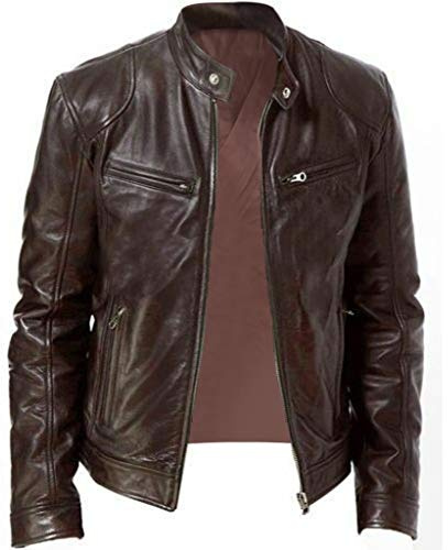Fulidngzg Chaqueta Cuero Hombre Abrigo Casaco Motociclista Entretiempo Cazadora Moto Impermeable Invierno Slim Fit Bomber Piel Militar
