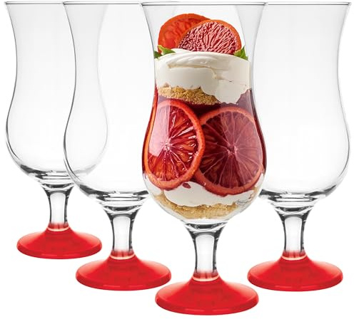 Glasmark Krosno Lot de 4 verres à cocktail Long Drink Cocktail Gin Bière Eau Long Drink Verres à cocktail Verre à eau Verre Smoothie Dessert Passe au lave-vaisselle Rouge 4 x 420 ml