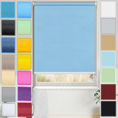 Tragbares Thermo-Verdunkelungsrollo 35 x 160 cm, UV-Schutz, isoliertes Rollo, Fensterrollo für Reisen und Schlafzimmer, Himmelblau