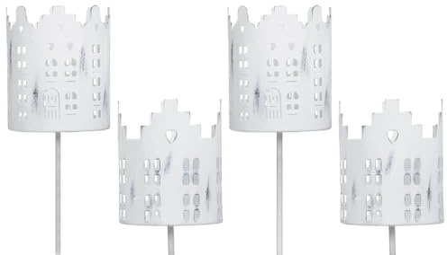 Kerzenhalter für Adventskranz 4er Set Windlicht Häuser - Weißer Kerzenhalter Adventskerzenhalter Eisen Teelichthalter Scandi-Stil für Weihnachtsdeko - Weihnachtskranz Kerzentüllen für Teelichter