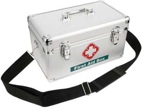 GARVALON Koffer Für Medikamente Aufbewahrungsbox Mit Schlüssel Großes Fassungsvermögen Aus Aluminiumlegierung Tragbar Für Haushalt Und Camping