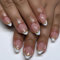 Bomesy White French Tip Press On Nails Short Almond Nude Pink Stick On Nails Natural Acrylic Glossy Fake Nails for Women Girls with 3D Gold Foil in 12 Sizes - 24 Nails Kit