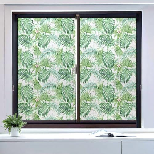 Sichtschutzfolie Fenster Grüne Blätter Sonnenschutzfolie Fenster,Sichtschutz Fensterfolie,Durchsichtig Thermofolie Fenster Gegen Hitze,Milchglasfolie Statisch Haftend