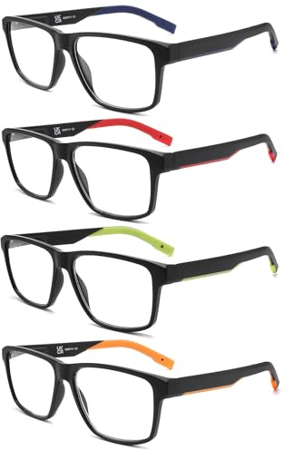 MODFANS 4er-Pack Lesebrille Herren Blaulichtfilter,Brillenbügel aus Gummi,Gute Brillen,Hochwertig,Komfortabel Super Lesehilfe,Lesebrillen Herren