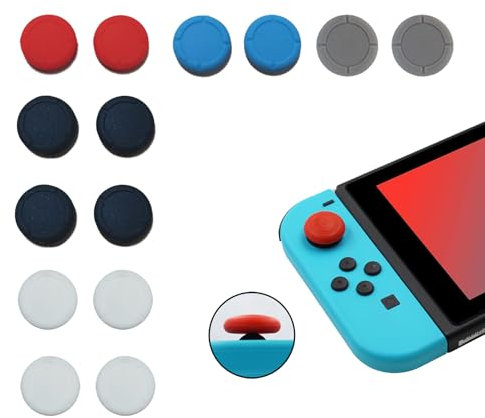 14 Piezas Tapas de Silicona para Joystick,Agarres para el Pulgar para Joycons Nintendo Switch,Tapas para Joystick,Replacement Joystick Covers para Switch Lite y Controlador OLED de Switch (5 Colores)