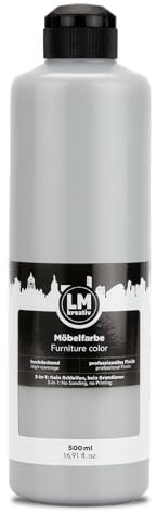 LM-Kreativ Colore per mobili, 500 ml, grigio medio, vernice per mobili ad alta copertura, per interni ed esterni, colore per mobili senza fiocchi, colore per cucina/fronte cucina, inodore e rispettoso