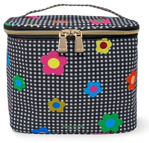 kate spade new york Small Insulated Lunch Box, Gingham Garden | Compact 8 x 4.5 x 7 Cute Insulated Soft Cooler Bag, Canvas Adult Lunch Tote with Zipper Closure and Top Handle