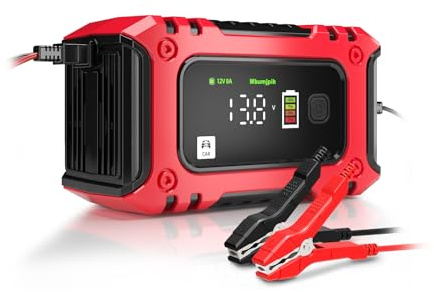 Auto-Batterie-Ladegerät, 12V 8A Smart Battery Trickle Charger, Car 12V Battery Maintainer, Entschwefelungsgerät mit Temperaturkompensation für PKW LKW Motorrad und Li-Ion Phosphat Batterien