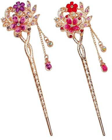 Lot de 2 pinces à cheveux en cristal, pinces à cheveux chinoises pour coiffures hautes, épingles à cheveux rétro, accessoires de cheveux tendance pour femmes