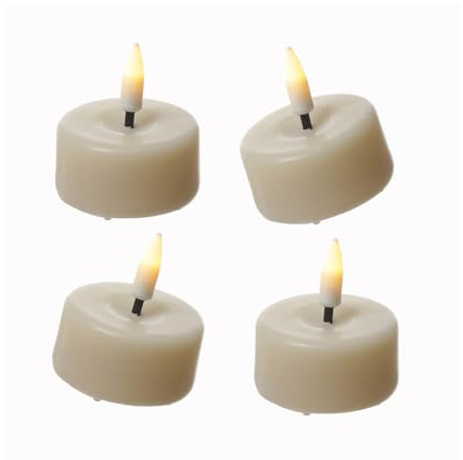 MARELIDA LED Mini Teelichter Echtwachs Teelichter Set mit Batterien Deluxe Homeart realistische 3D Flamme für Innen fernbedienbar creme (4 Teelichter klein)