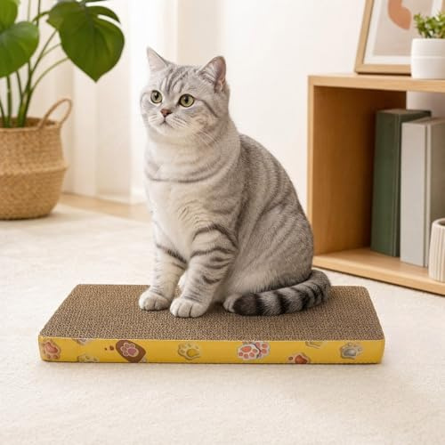 Rascador para gatos de cartón con diseño de texturas de arañazos premium, forma rectangular, reversible, duradera, almohadilla de uso para rascar (patrón rectangular grande)