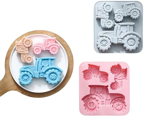 Silicone Moule 2 Pièces De 3 Tailles Différentes Forme De Tracteur Glaçon En Silicone Chocolat Savon Fait Main Moules À Gâteau