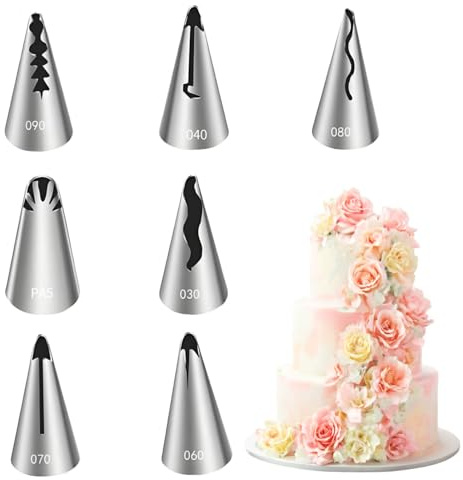 Ruffle Piping Tips Set 7 Pcs Stainless Steel Icing Nozzles for Cupcakes Cookies Pastry Cakes DIY Decorating Supplies Baking Tips Nozzles Set