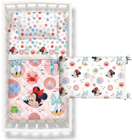 Caleffi Copriletto Trapuntato Estivo BabyMinnie in Cotone 110x130 cm + Paracolpi 180x40 cm per Letto Culla con Sbarre | Anallergico 100% Cotone
