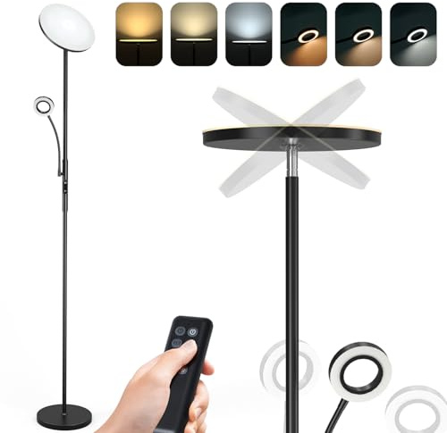 Modlicht Stehlampe Dimmbar 4200LM, 3000-6000K Stehlampe Wohnzimmer, Deckenfluter LED Dimmbare mit Fernbedienung & Touch-Steuerung, Stehleuchte Leselampe für Schlafzimmer Büro Höhle, Schwarz