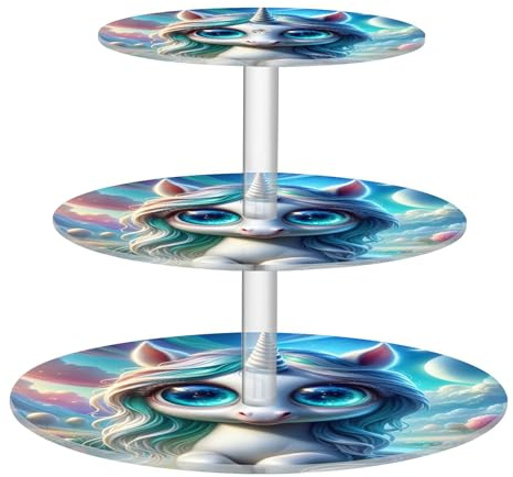 Joitme Colorful Cute Unicorn Big Eyes 3 Tier Cupcake Stand for Party Acrylic Display Cupcake Tower Sandwich Serving Tray Desert Table Display Cake Food Wedding