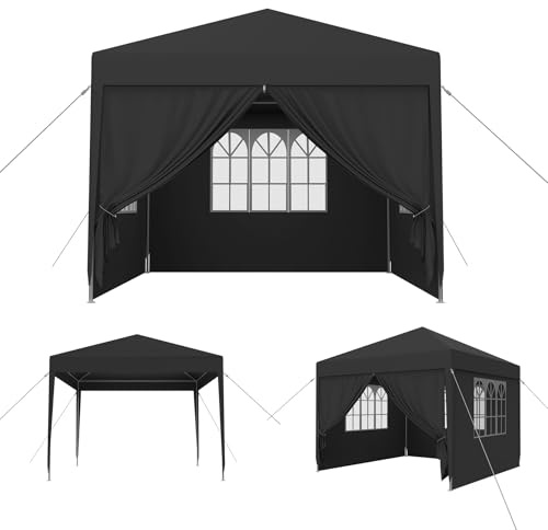 MAYTIIMO 3x3m Wasserdicht Gartenpavillon Stabil Pavillon UV-Schutz Gartenzelt Winterfest Camping Zelt mit Seitenteilen und Fenstern Bierzelt Partyzelt für Outdoor Garten Party, Anthrazit