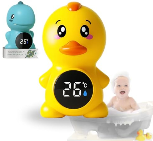Hello Hippo - Thermomètre Bain Bébé Digital – Flottant, Étanche, 3 Couleurs d’Alerte, Écran Tactile, BPA Free, Utilisation Bain et Chambre (Poussin)