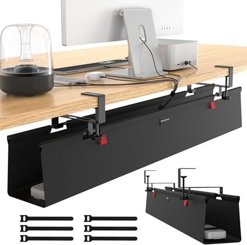 WISUGASO Under Desk Cable Management Tray 36, No Drill Cord Management Tray with Cable Loop, Upgraded Oxford Fabric Wire Management for Standing Desk - No Damage to Table