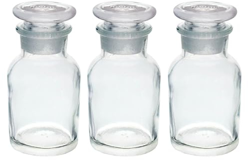 UNIQUE HOME LIVING UHL Apothecary Jar Set of 3 Reagent Bottles, 60ml Clear Glass Storage Jars with Lid, Vintage Reusable Container Refillable Bottles for Essential Oils, Bath Salts, Lotion, Perfume