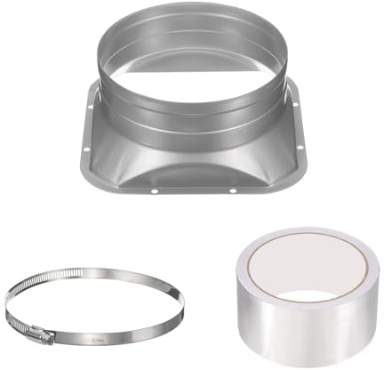 PATIKIL 6 Inch Duct Connector Flange, Galvanized Iron Straight Pipe Flange Square to Round Interface with Clamp for Air Heating Cooling Ventilation HVAC System, Silver