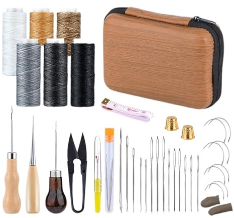 Kit de reparación tapicería, costura con agujas, punzones, Compatible for coser a mano, artesanía mochila zapatos sofá coche