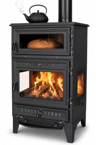 Panorama-Kaminofen mit Backfach und Herdplatte Modell S107-3D - 15,9kW