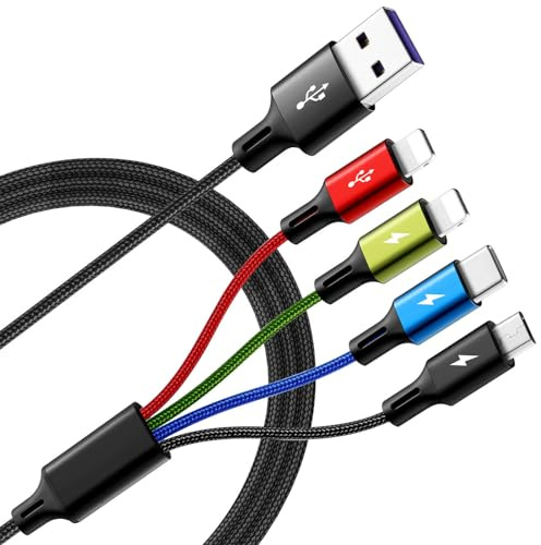 Multi Charging Cable, [2Pack 6Ft] 4 in 1 Braided Multi Fast Charging Cord, Multiple Charger USB Cable Adapter IP/Type C/Micro Port for Cell Phones,iPhone Series, Tablets, Samsung Galaxy, PS & More