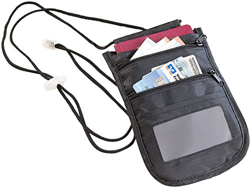 Xcase Brusttasche: Unisex-Brustbeutel mit RFID-Schutz, Reise-Organizer, 4 Fächer, schwarz (Brustbeutel diebstahlsicher, Reise Brusttasche, Diebstahlsicherer)