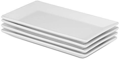 Porcelain Serving Platters – Set of 4 White Rectangular Plates | Large Serving Trays for Buffets, Appetizers, Dessert, Snacks & Party Food | Microwave & Dishwasher Safe | M&W