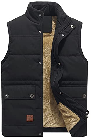 KEFITEVD Fleeceweste Herren Winterjacke Thermo Weste Anglerweste Steppjacke Outdoor Safari Weste Warme Übergangsjacke Schwarz XL