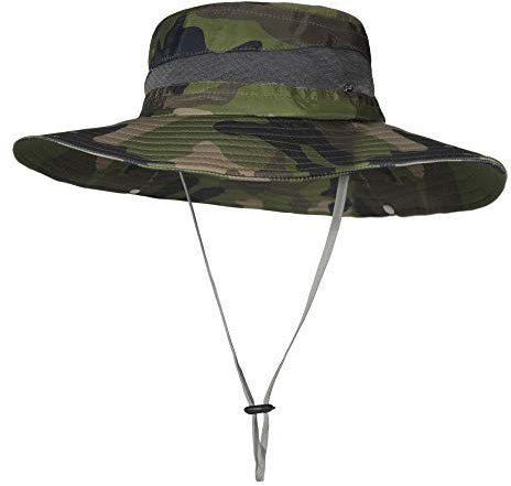 ZLYC Herren Camouflage Sonnenhut Safari Hut Mesh Outdoorhut Boonie Hut(Camo Dunkelgrün)