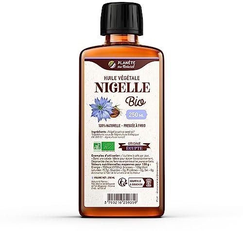 Huile de NIGELLE Bio 250 ml - Planète au Naturel - Pure, Naturelle et Pressée à froid - Alimentaire - Cheveux, Corps, Ongles