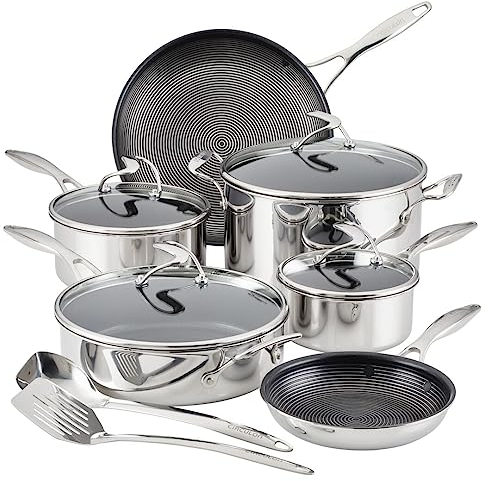 Circulon Clad Stainless Steel Cookware Pots and Pans and Utensil Set with Hybrid SteelShield and Nonstick Technology
