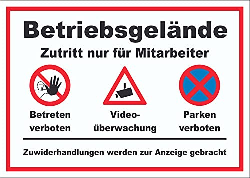 Schild Betriebsgelände Mitarbeiter Betreten Video Parken A2 (420x594mm)
