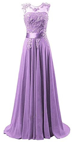 WTWVIAN Women Long A-Line Scoop Neck Floor-Length Chiffon Lace Bridesmaid Wedding Dress
