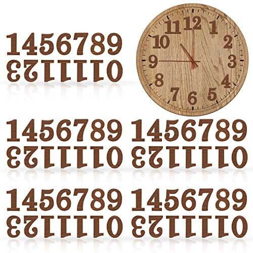 Jetec 75 Stück Uhr Zahlen zum Aufkleben Hölz Uhr Ziffern, Retro Farbe | 5 Sets Uhr Zahlen, Ziffern für Uhr Selbstklebend, Uhrenziffern, Hölz Zahlen für Wanduhr, DIY Dekoration