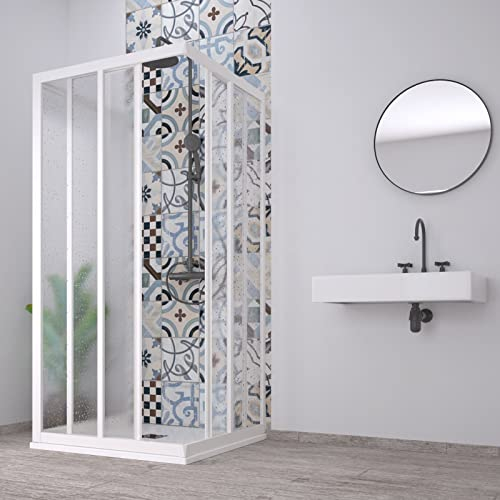 Decorspace Cabine de douche 3 côtés en acrylique avec profils en PVC, Paroi de Douche, Porte Douche, Portail Coulissant, ouverture centrale réductible « Made in Italy » (75 x 90 x 75 cm)