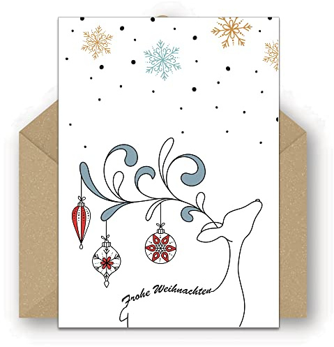 25 recycelte Weihnachtskarten mit Umschlägen - Stylish Rentier Design