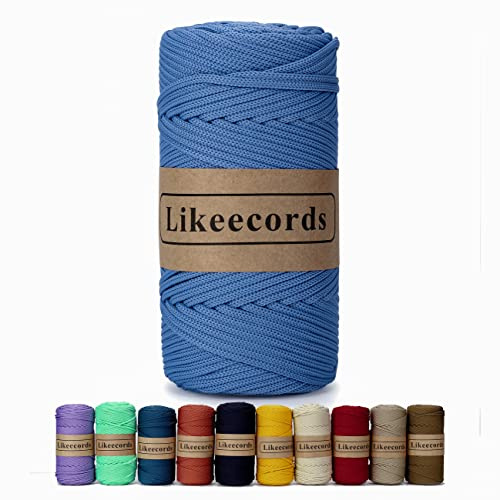 Likeecords Poliestere Corda 4mm x 130m,Cordino Per Borse Uncinetto,Polipropilene Macrame Corda intrecciata,Macramè Filo per Appendiabiti per Fiori, Home Decor （Blu Cielo）