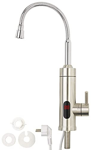 Rosenstein & Söhne Elektrischer Wasserhahn: 2in1-Edelstahl-Armatur & Durchlauferhitzer, LED-Display, 60 °C, 1/2 (Duscharmatur mit Durchlauferhitzer, Wasserhahn, Armaturen integriertem Elektro)