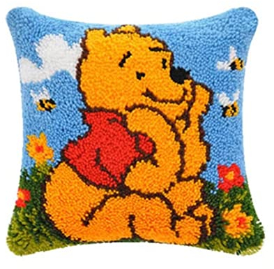 ROCKY&CHAO Knüpfteppich Zum Selber Knüpf-Sets mit Kissen knüpfen-Set 43x43cm Kissenbezug-Set für Erwachsene und Kinder Latch Hook Kit Heimaccessoire (Fantasy-Bär)