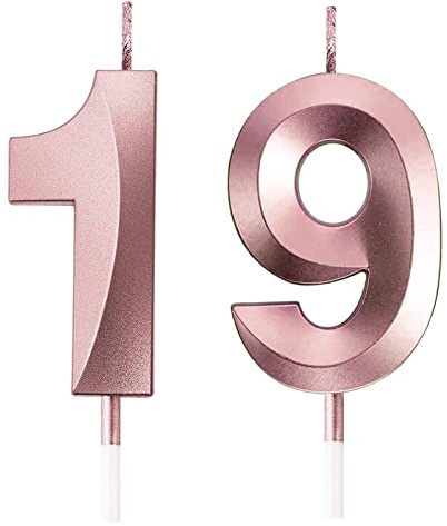 FAINCA Geburtstagskerzen Zahlen, 19th Geburtstagskerzen, 3D Zahlenkerze, 5 CM Roségold Geburtstagskerze, für Geburtstagstorte Jubiläum, Meilensteinzeitalter