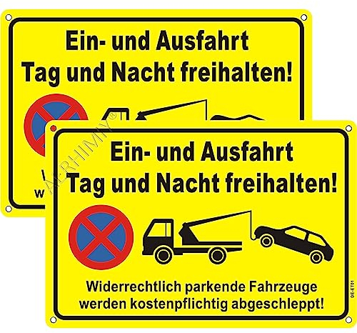 Ein- und Ausfahrt Freihalten Schild Metall Reflektierend 20x30cm, 2 Stück Parken Verboten Einfahrt Freihalten Schild Alu Gelb